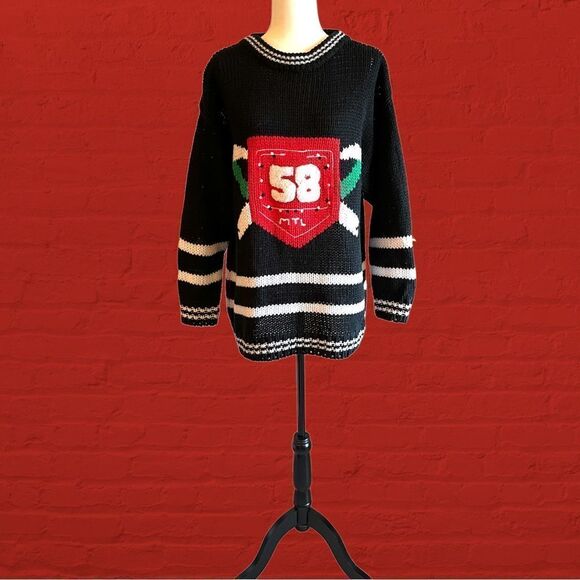 Vintage oversized knit sports sweater striped number 58 - Picture 1 of 9
